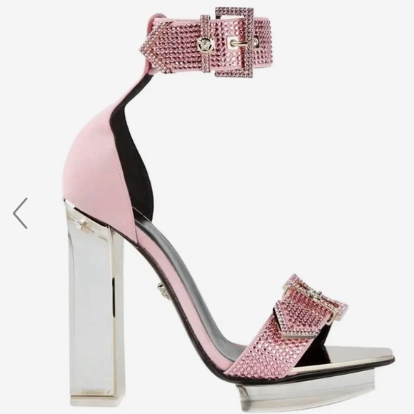 Versace Collection Shoes - VERSACE pink crystal embellished plexi platform sandals